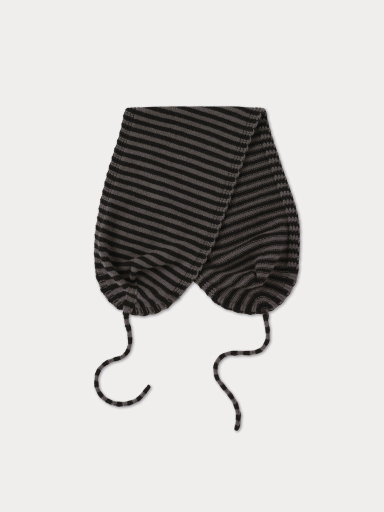 black and grey striped scarf with ties