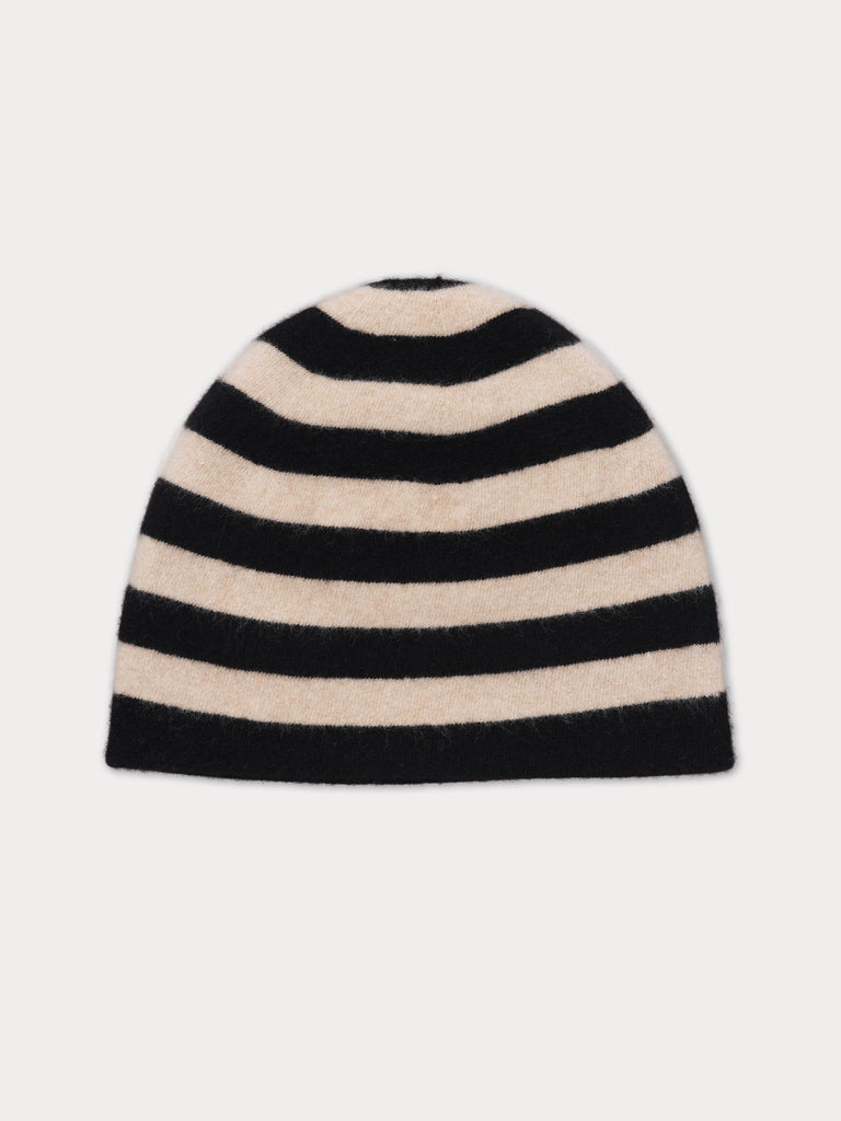 black and cream striped beanie