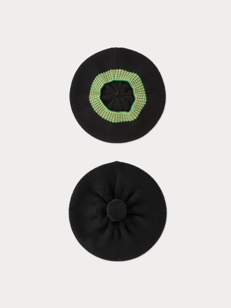 black tammy hat with green detail