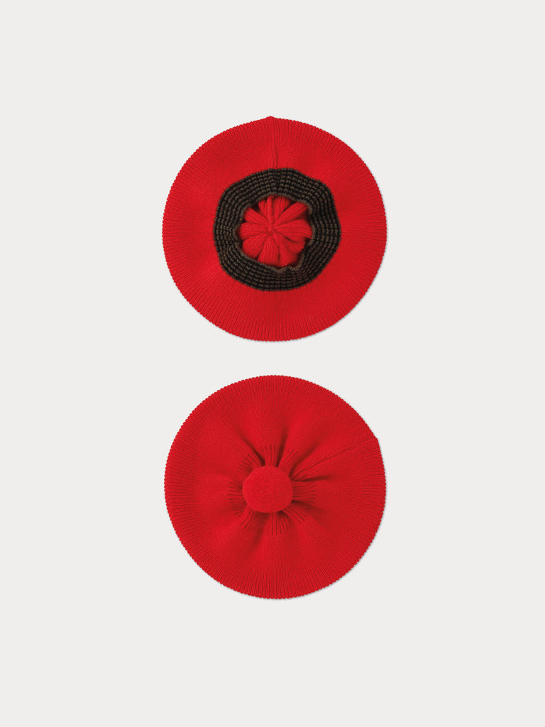 red tammy hat with black detail
