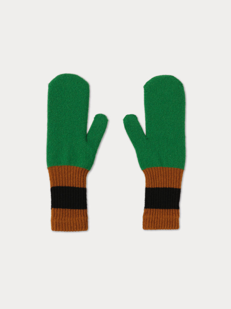 Pair of green and brown striped gloves 