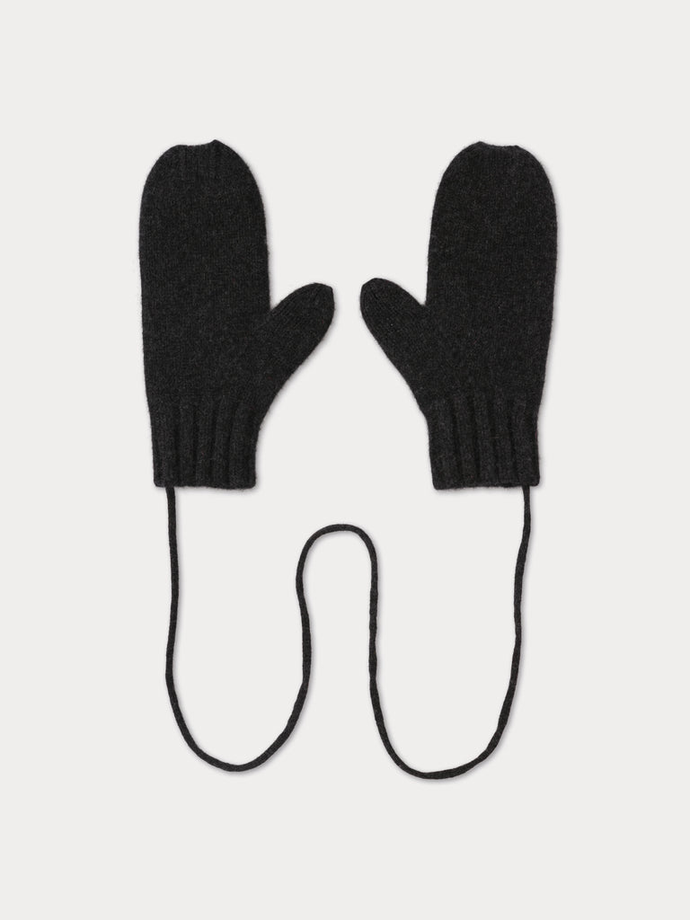 Pair of charcoal mittens with strings 