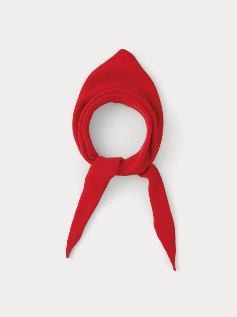 red triangle scarf tied into a knot