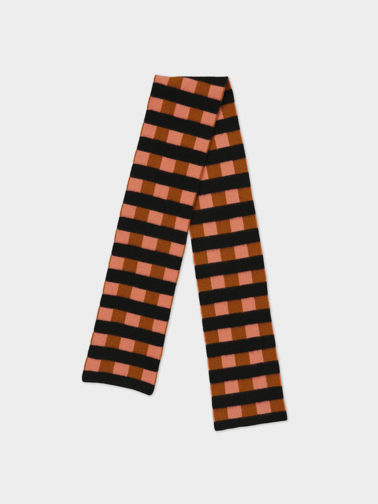 BRUSHED CHECK AND STRIPE SCARF PLASTER & CUMIN, BLACK STRIPE