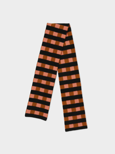 BRUSHED CHECK AND STRIPE SCARF PLASTER & CUMIN, BLACK STRIPE