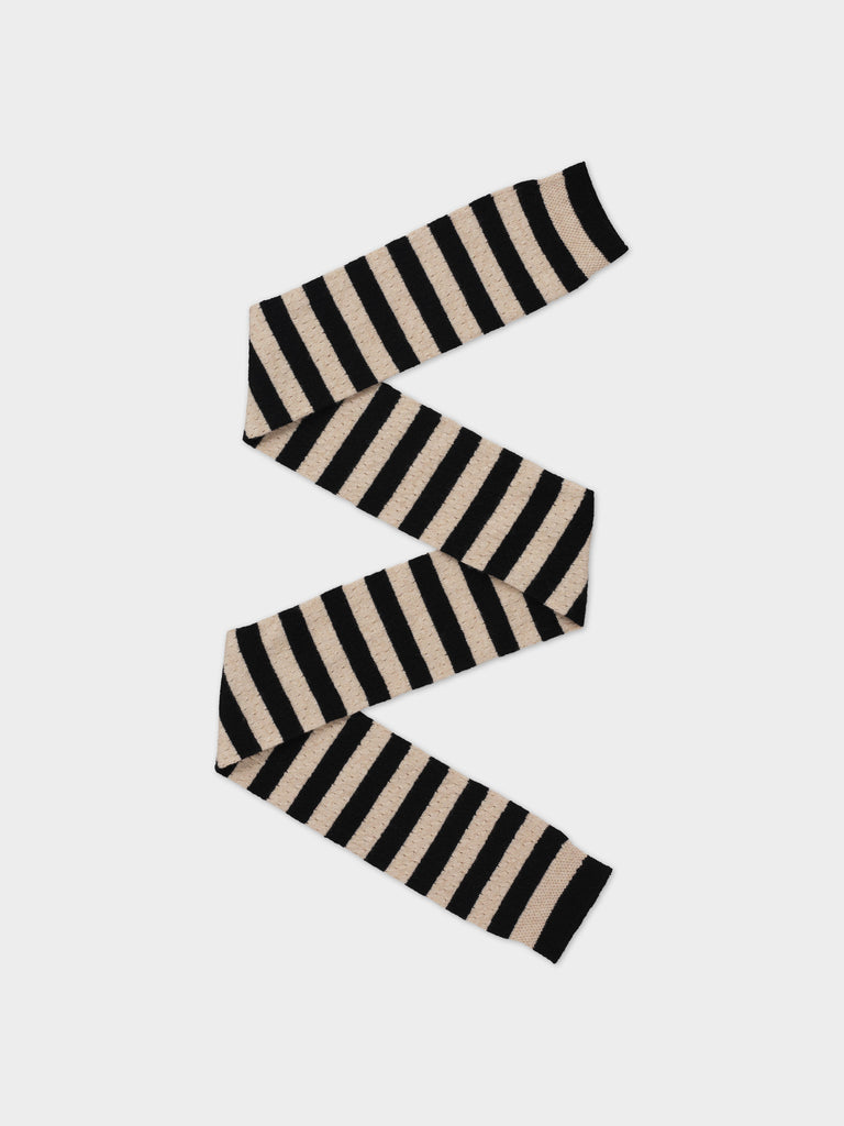 SMALL POINTELLE STRIPE SCARF BLACK & OATMEAL
