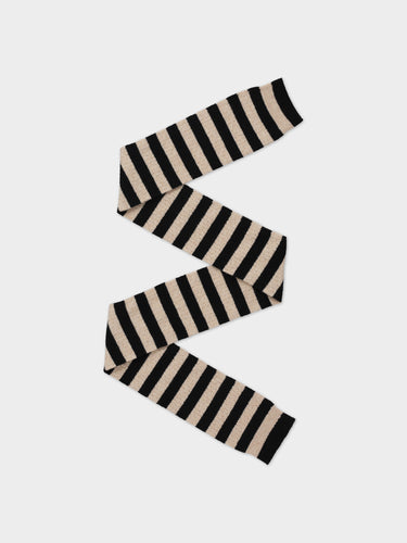 SMALL POINTELLE STRIPE SCARF BLACK & OATMEAL