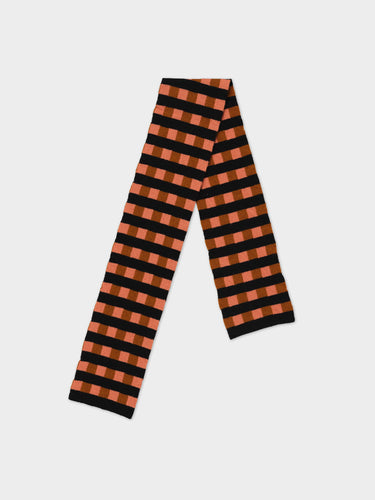 SMALL CHECK & STRIPE SCARF PLASTER & CUMIN, BLACK STRIPE