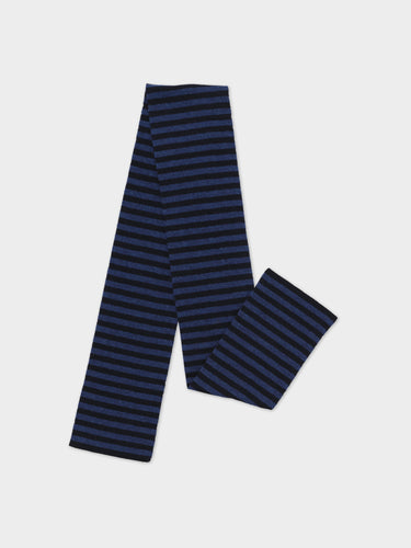 SMOOTH NARROW STRIPE SCARF NERO NAVY & NIGHTSKY