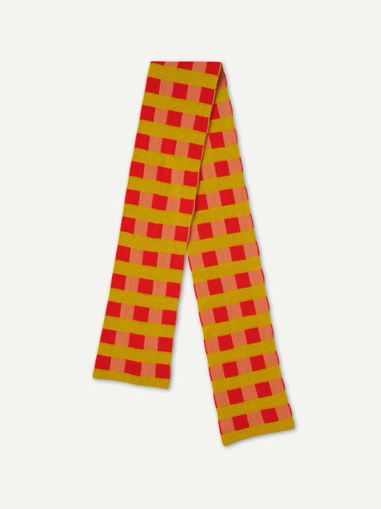 Jo Gordon Knitwear Brushed Check Stripe Scarf Poppy Plaster