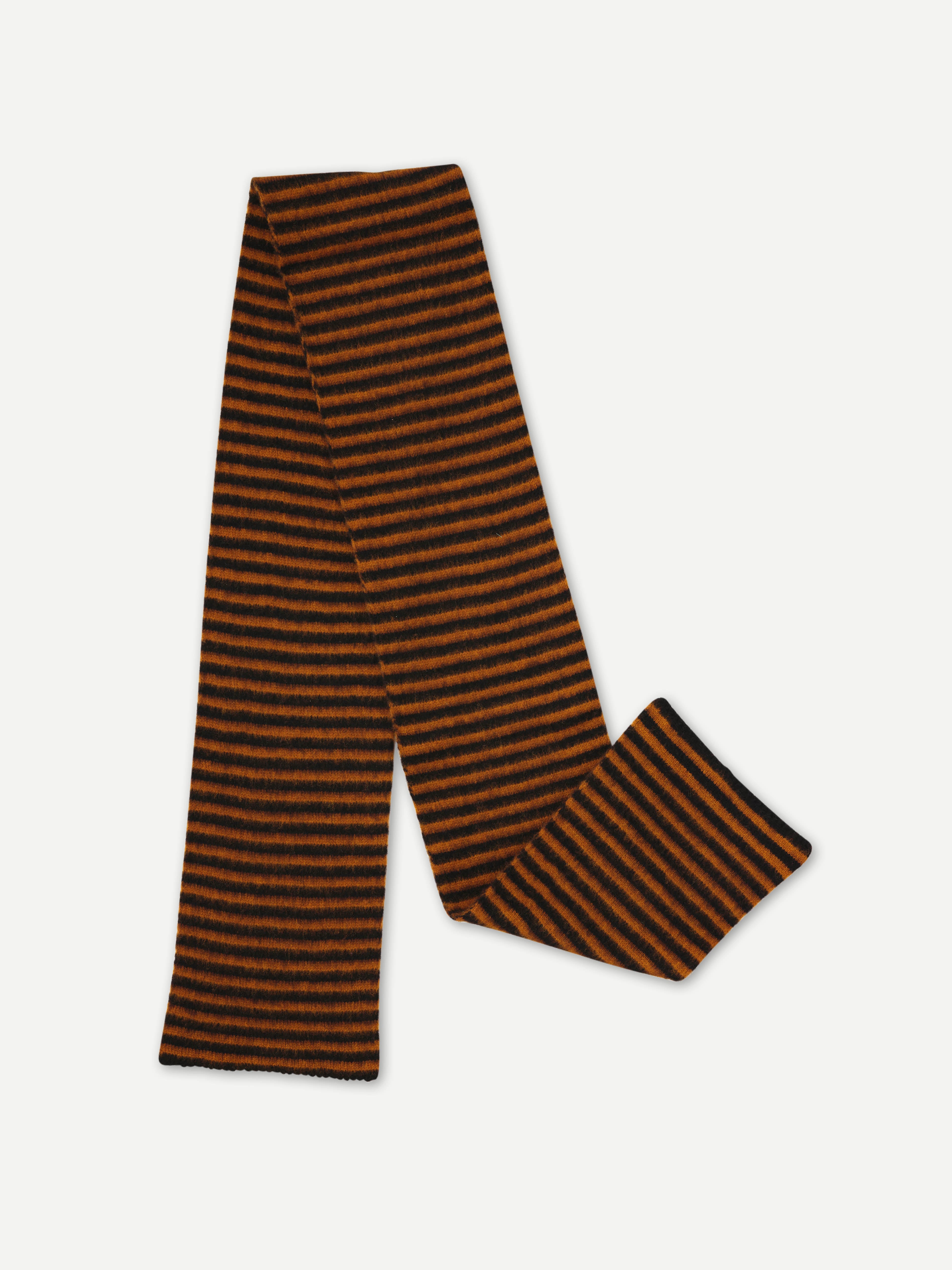 Jo Gordon Knitwear | Brushed Narrow Stripe Scarf Black & Cumin