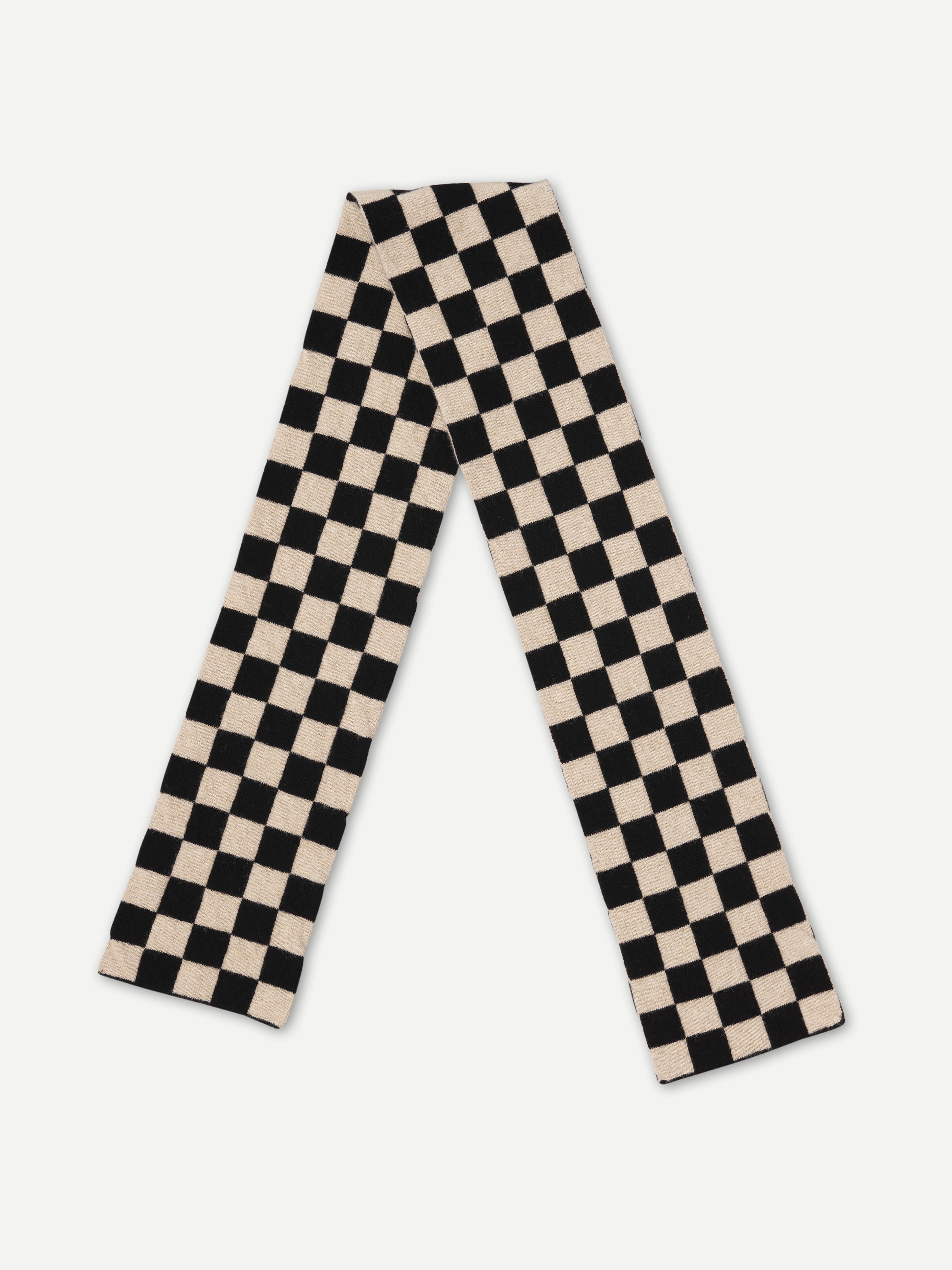 Jo Gordon Knitwear | Small Chequered Scarf Black & Oatmeal