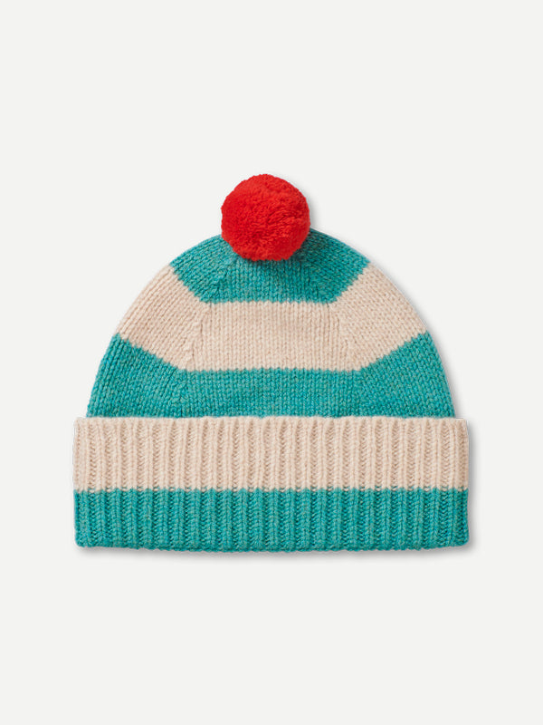 STRIPE POMPOM HAT JADE & OATMEAL