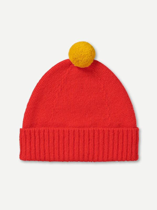 PLAIN HAT CONTRAST POMPOM POPPY & GOLDEN EYE