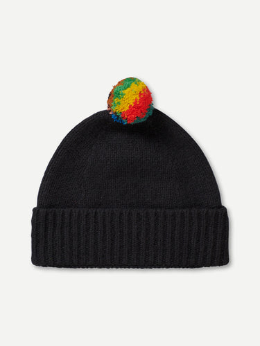 PLAIN HAT STRIPE POMPOM BLACK