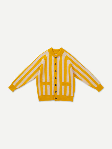 FELTED VERTICAL STRIPE CARDIGAN GOLDEN EYE & OATMEAL