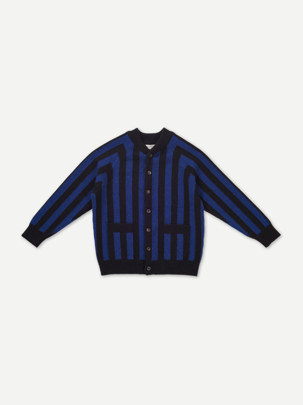 FELTED VERTICAL STRIPE CARDIGAN BLACK & NIGHTSKY