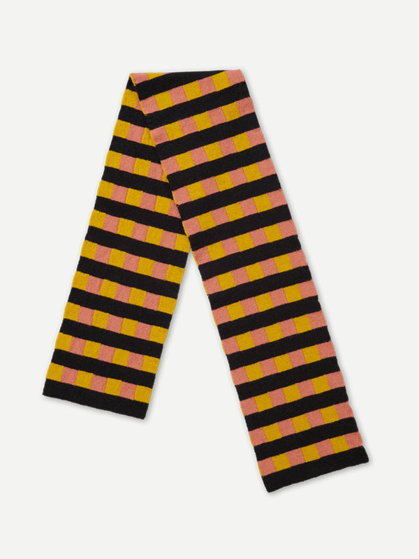 SMALL CHECK & STRIPE SCARF TURMERIC & PLASTER