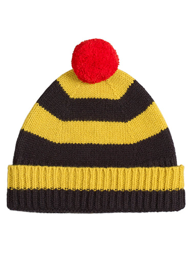 Stripe Pompom Hat Turmeric & Black Sample Sale