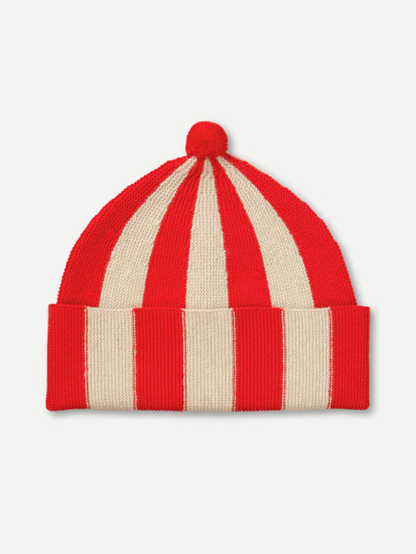 VERTICAL STRIPE HAT POPPY & OATMEAL