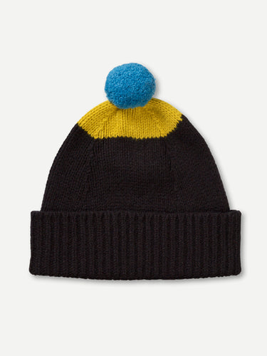 TOP SPOT HAT WITH POMPOM BLACK & TURMERIC