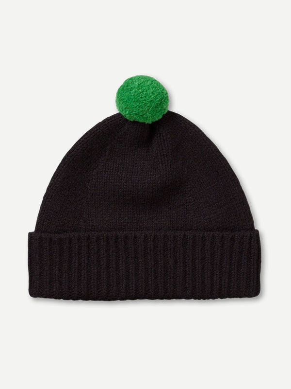 PLAIN HAT CONTRAST POMPOM BLACK & PAGODA