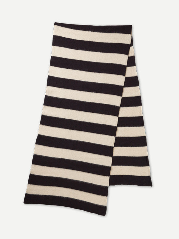 STRIPE BRUSHED BLANKET SCARF BLACK & OATMEAL
