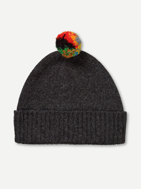 PLAIN HAT STRIPE POMPOM CHARCOAL