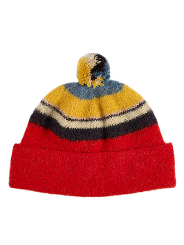 Stripe Shetland Hat-Pompom Hats-Jo Gordon-Stripe Shetland Hat Brandy-Pompom Hat-100% Lambswool