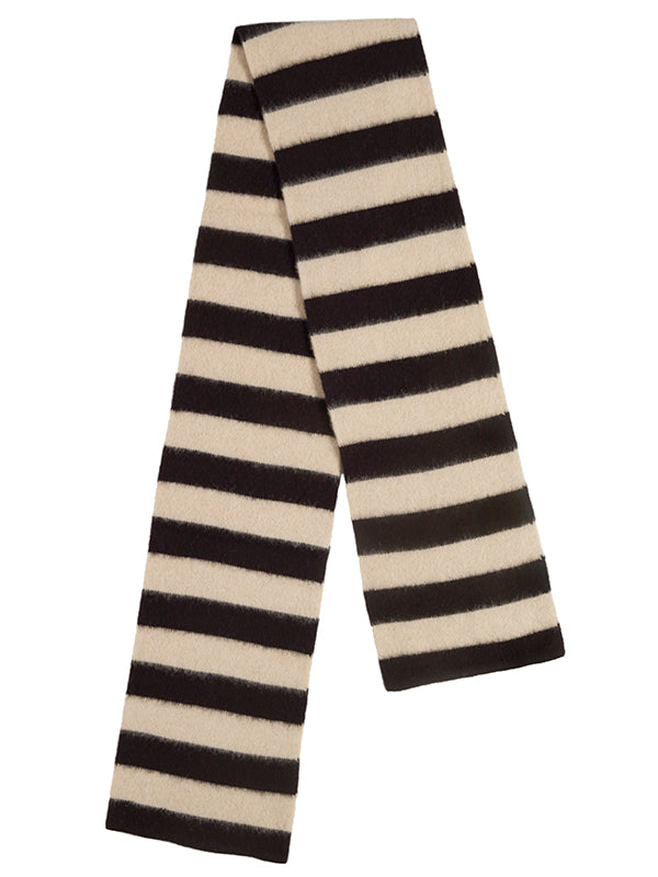 Brushed Wide Stripe Scarf-Scarves-Jo Gordon-Brushed Wide Stripe Scarf Black & Oatmeal-scarf-100% Lambswool