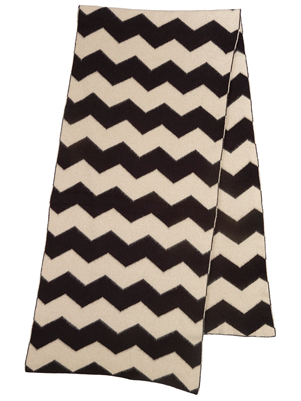 Zigzag Brushed Blanket Scarf Black & Oatmeal-Blanket Scarves-Jo Gordon-Zigzag Brushed Blanket Scarf Black & Oatmeal-100% Lambswool-Blanket Scarves