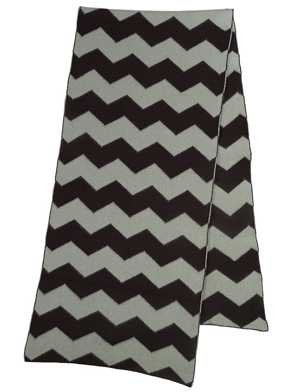 Zigzag Brushed Blanket Scarf Black & Kintyre-Blanket Scarves-Jo Gordon-Zigzag Brushed Blanket Scarf Black & Kintyre-100% Lambswool-Blanket Scarves