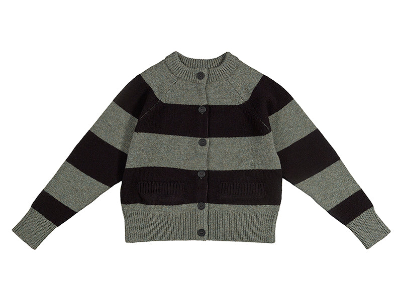 Stripe Cardigan Sage blue & black