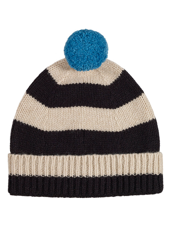 Stripe Pompom Hat Black & Oatmeal Sample Sale