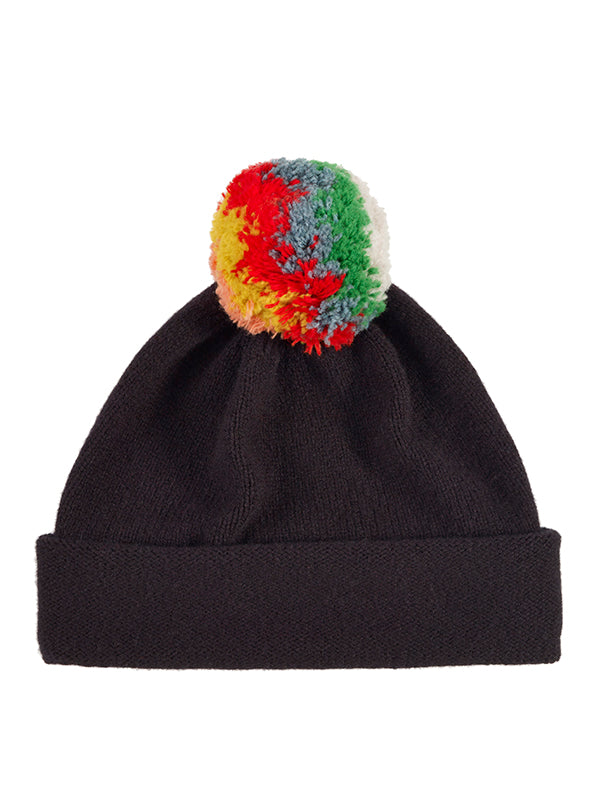 Shaggy Pompom Hat Black-Pompom Hats-Jo Gordon-Shaggy Pompom Hat Black-Pompom Hat-100% Lambswool