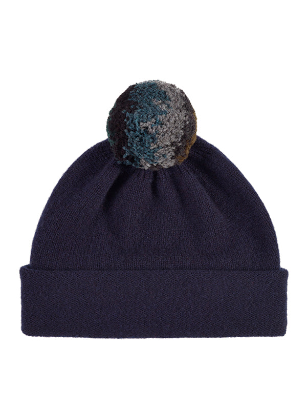 Shaggy Pompom Hat Nero Navy-Pompom Hats-Jo Gordon-Shaggy Pompom Hat Nero Navy-Pompom Hat-100% Lambswool