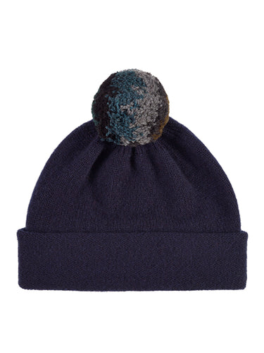 Shaggy Pompom Hat Nero Navy-Pompom Hats-Jo Gordon-Shaggy Pompom Hat Nero Navy-Pompom Hat-100% Lambswool