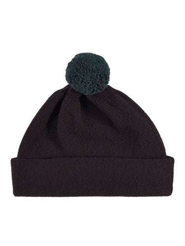 Plain Hat Contrast PomPom Black-Pompom Hats-Jo Gordon-Plain Hat Contrast PomPom Black-Pompom Hat-100% Lambswool