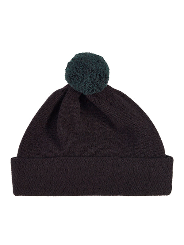 Plain Hat Contrast PomPom-Pompom Hats-Jo Gordon-Plain Hat Contrast PomPom Black-Pompom Hat-100% Lambswool