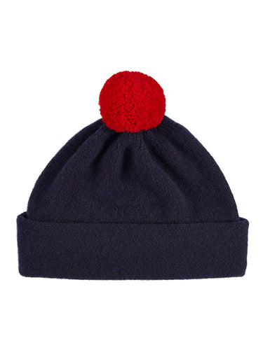 Plain Hat Contrast PomPom Nero Navy-Pompom Hats-Jo Gordon-Plain Hat Contrast PomPom Nero Navy-Pompom Hat-100% Lambswool