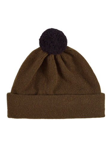 Plain Hat Contrast PomPom Military-Pompom Hats-Jo Gordon-Plain Hat Contrast PomPom Military-Pompom Hat-100% Lambswool