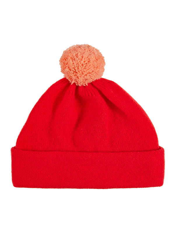 Plain Hat Contrast PomPom Scarlet-Pompom Hats-Jo Gordon-Plain Hat Contrast PomPom Scarlet-Pompom Hat-100% Lambswool