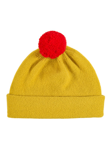 Plain Hat Contrast PomPom Turmeric-Pompom Hats-Jo Gordon-Plain Hat Contrast PomPom Turmeric-Pompom Hat-100% Lambswool