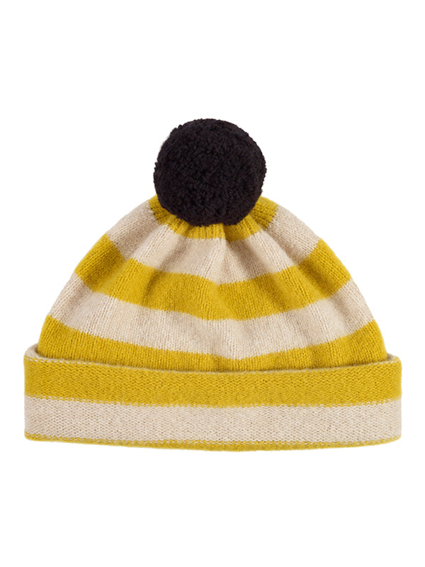 Stripe Pompom Hat Black & Oatmeal-Pompom Hats-Jo Gordon-Stripe Pompom Hat Turmeric & Oatmeal-Pompom Hat-100% Lambswool