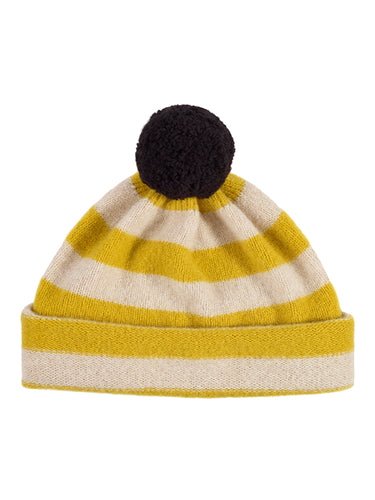 Stripe Pompom Hat Turmeric & Oatmeal-Pompom Hats-Jo Gordon-Stripe Pompom Hat Turmeric & Oatmeal-Pompom Hat-100% Lambswool