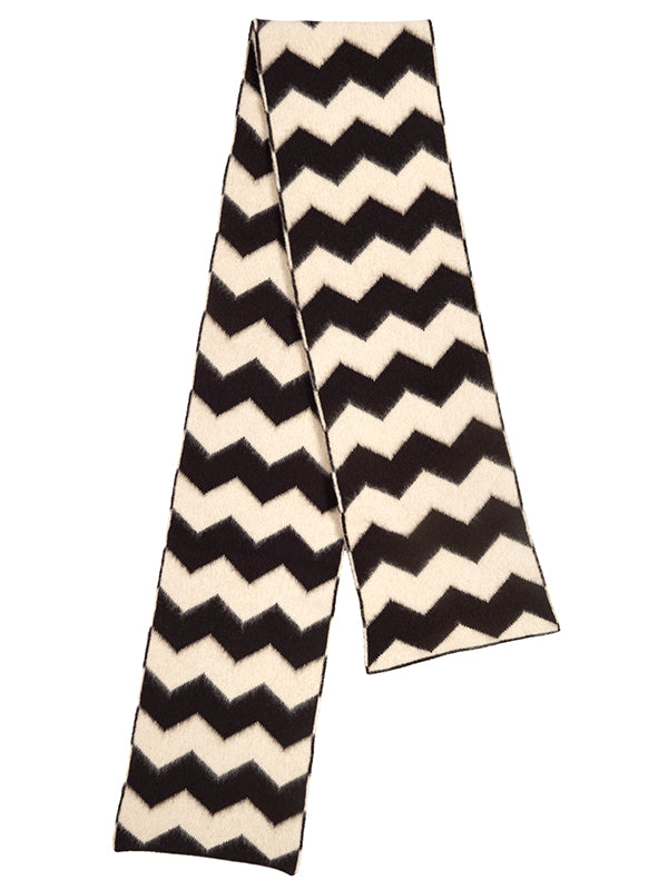 Brushed Zigzag Scarf-Scarves-Jo Gordon-Brushed Zigzag Scarf Black & Oatmeal-scarf-100% Lambswool