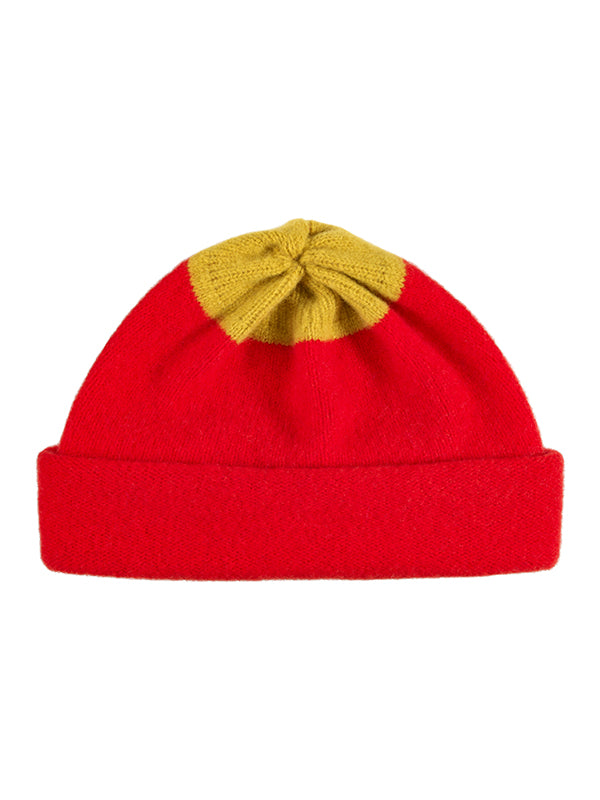 Top Spot Hat Scarlet & Turmeric-Plain Hats-Jo Gordon-Top Spot Hat Scarlet & Turmeric-Hat-Plain Hat-100% Lambswool