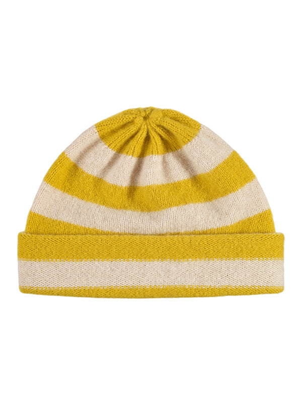 Stripe Hat Turmeric & Oatmeal-Plain Hats-Jo Gordon-Stripe Hat Turmeric & Oatmeal-Hat-Plain Hat-100% Lambswool