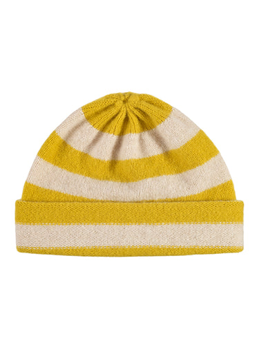 Stripe Hat Turmeric & Oatmeal-Plain Hats-Jo Gordon-Stripe Hat Turmeric & Oatmeal-Hat-Plain Hat-100% Lambswool