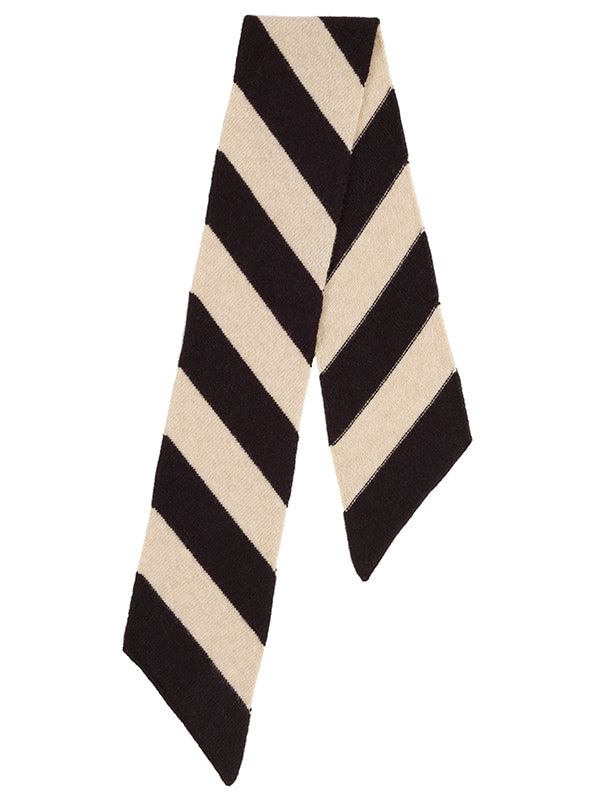 Small Wide Stripe Diagonal Scarf Black & Oatmeal-Small Scarves & Neckerchiefs-Jo Gordon-Small Wide Stripe Diagonal Scarf Black & Oatmeal-100% Lambswool-Small Scarf
